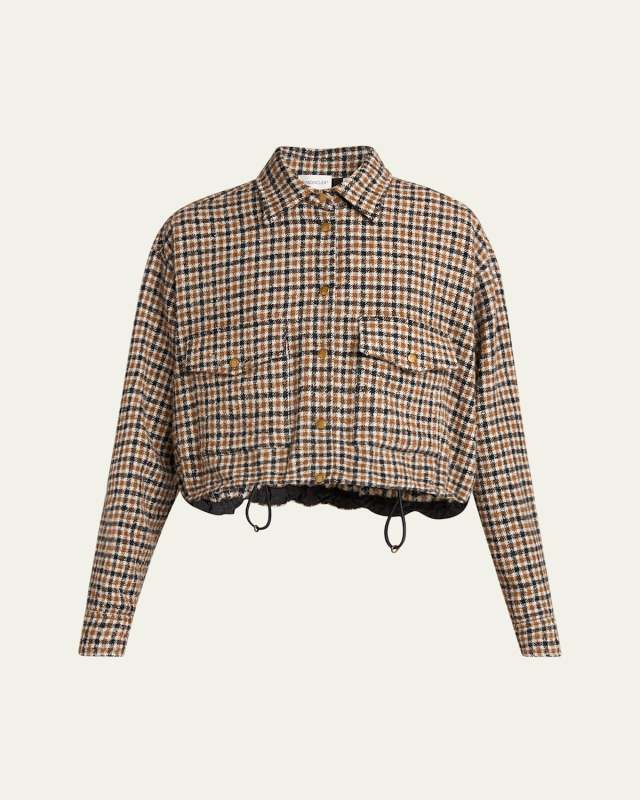 Check Drawstring Shirt Jacket